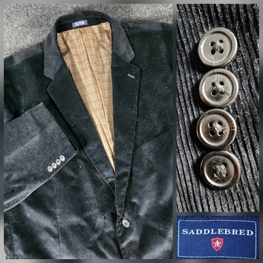 Saddlebred Corduroy Blazer Mens 52L Black Two Button Sport Coat Long